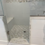 Large White Gloss Subway Tile with Metro Hex Mosaic in Calcatta Gold