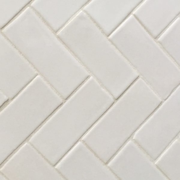 Handmade White Gloss Subway Tile in Herringbone Pattern