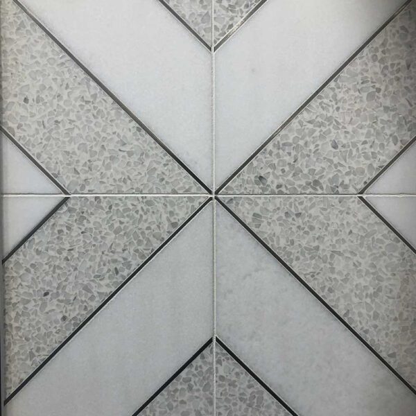 White Thassos & Terrazzo with stainless steel inlay