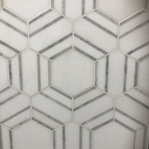 White Thassos Hexagon with Carrara Inlay