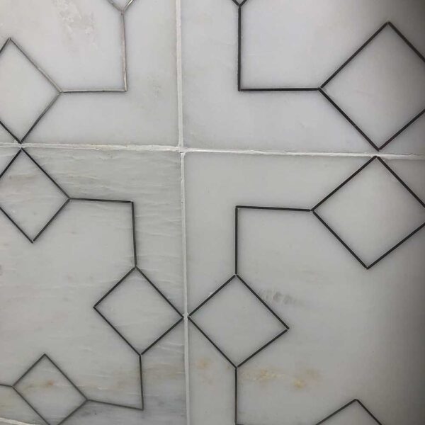Asian Statuary Marble Waterjet mosaic with stainless steel inlay