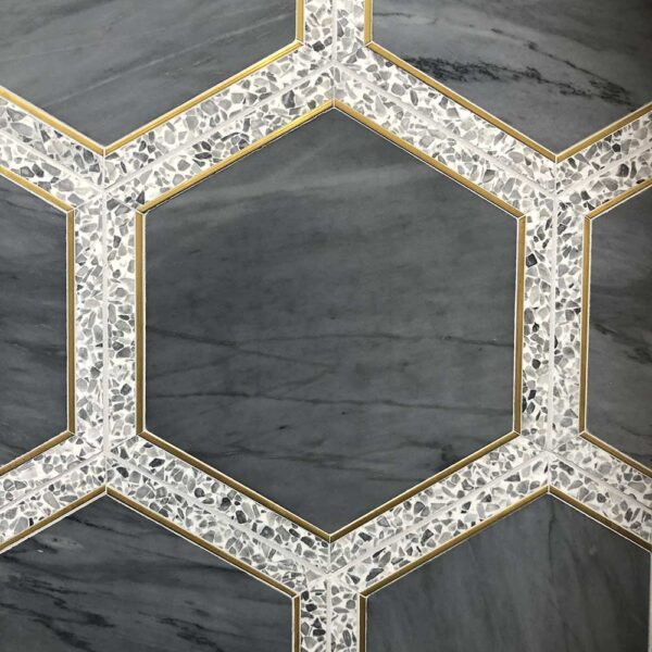 Bardilgio Hexagon with Terrazzo Border & Brass Inlay