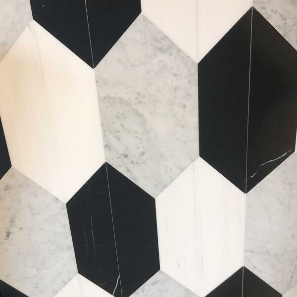 Carrara/Thassos/Nero Marquina Honed Marble Large Picket